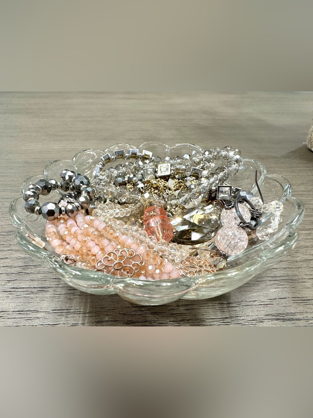 Jewelry Lot. Elegant Pink and Clear Beaded necklaces, earrings and bracelets